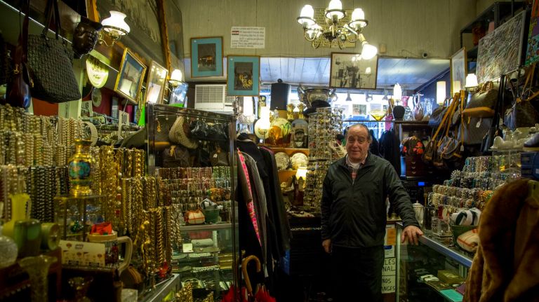 Marc Pines poses at his vintage shop, Instant Replay, in Forest Hills, Queens on Dec. 28, 2015.
