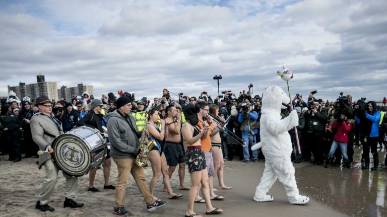 A brass band opens the Coney Island Polar Bear Plunge in Brooklyn on Jan. 1, 2016.