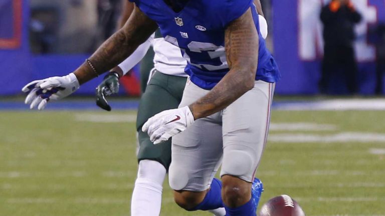 Odell Beckham #13 of the New York Giants is unable to make a catch in overtime against the New York Jets at MetLife Stadium on Dec. 6, 2015 in East Rutherford, N.J.