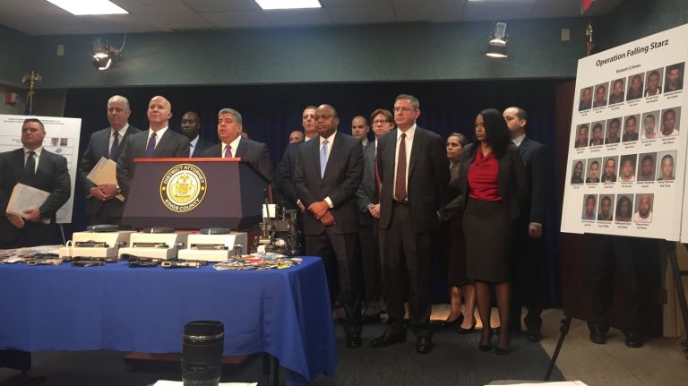Brooklyn gang members arrested for credit card fraud, other crimes, DA says 1 Thirty-five alleged gang members were charged with credit card fraud and other crimes on Dec. 13, 2016, prosecutors said. Above, acting Brooklyn District Attorney Eric Gonzalez (at podium) and Police Commissioner James O'Neill speak on the arrests.
