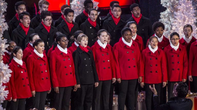 The Young People's Choir of New York City performs at the Rockefeller Center Christmas tree lighting ceremony, in Manhattan on Dec. 2, 2015