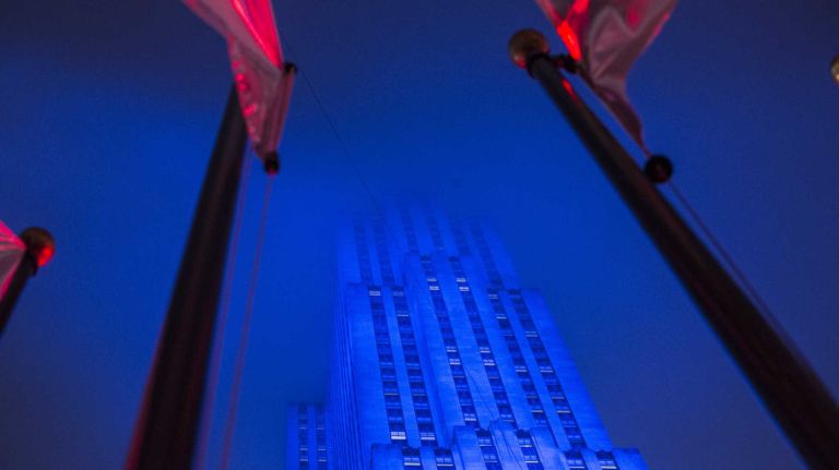 Rockefeller Center is shrouded in mist at the annual Christmas tree lighting ceremony in Manhattan on Dec. 2, 2015.