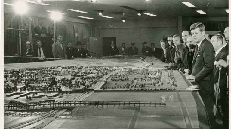 President John F. Kennedy checks out the Worlds Fair model in Flushing in December 1962.