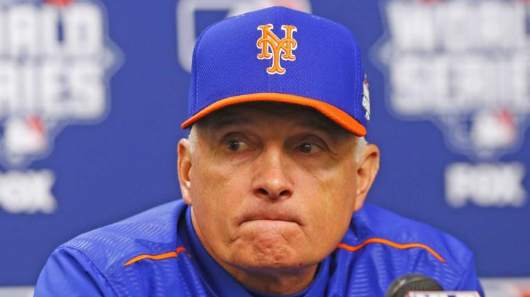 New York Mets manager Terry Collins (10) speaks to the media before Game 3 of the World Series against the Kansas City Royals at Citi Field on Friday, Oct. 30, 2015.