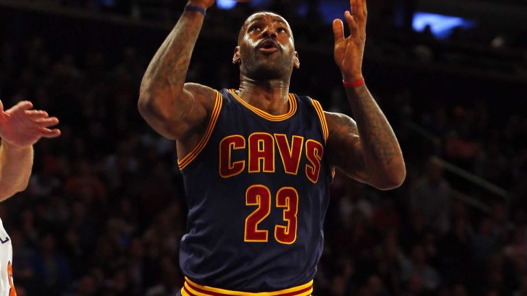 LeBron James #23 of the Cleveland Cavaliers puts up a shot for a basket in the third quarter against the New York Knicks at Madison Square Garden on Friday, Nov. 13, 2015 in New York City.