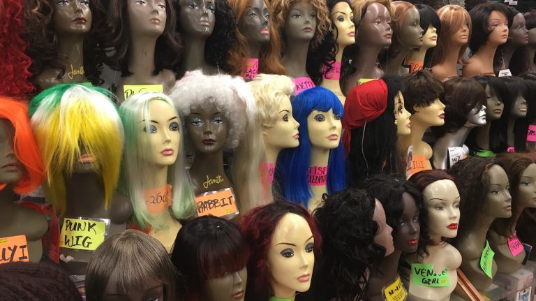 WIGS, WIGS, WIGS. There is everything at Beauty 35, from the outrageous to the plain and simple. 505 Eighth Ave.