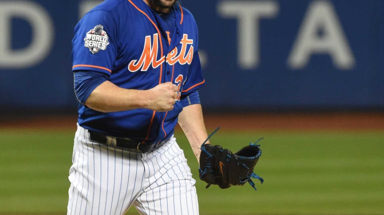 World Series Game 5: Mets vs. Royals 157 New York Mets starting pitcher Matt Harvey (33) reacts to striking out the side in the fourth inning during Game 5 of the World Series against the Kansas City Royals at Citi Field on Sunday, Nov. 1, 2015.