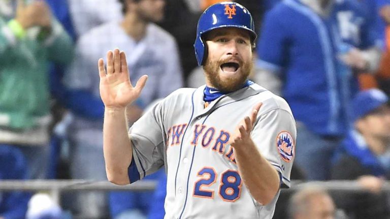 World Series Game 2: Mets vs. Royals 52 New York Mets second baseman Daniel Murphy reacts after he scored on a single by New York Mets first baseman Lucas Duda during Game 2 of the World Series against the Kansas City Royals at Kauffman Stadium on Wednesday, Oct. 28, 2015.