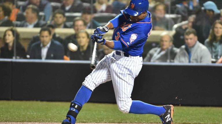 World Series Game 5: Mets vs. Royals 169 New York Mets rightfielder Curtis Granderson (3) smacks a first-inning home run during Game 5 of the World Series against the Kansas City Royals at Citi Field on Sunday, Nov. 1, 2015.
