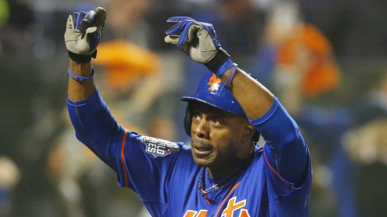 World Series Game 5: Mets vs. Royals 171 New York Mets rightfielder Curtis Granderson (3) celebrates his first-inning home run during Game 5 of the World Series against the Kansas City Royals at Citi Field on Sunday, Nov. 1, 2015.