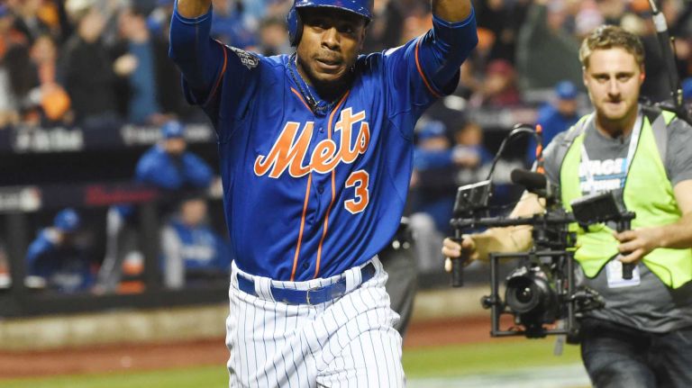 World Series Game 5: Mets vs. Royals 179 New York Mets rightfielder Curtis Granderson reacts after his first-inning home run during Game 5 of the World Series against the Kansas City Royals at Citi Field on Sunday, Nov. 1, 2015.