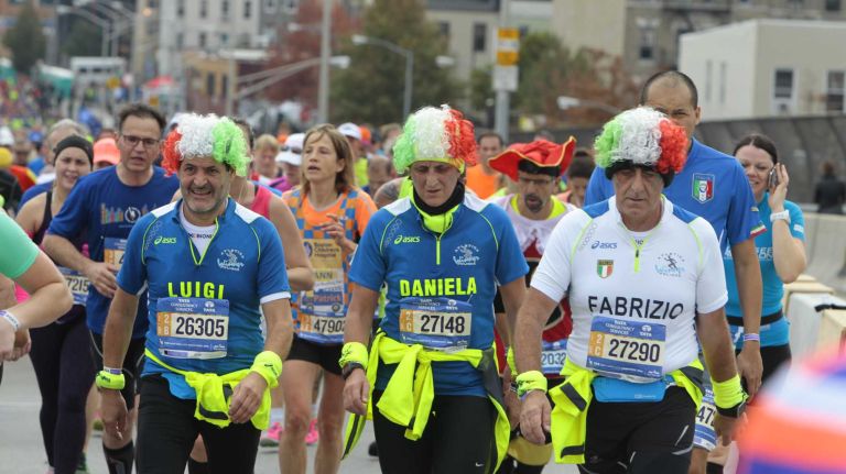 New York City Marathon participants along the race route in Brooklyn on Nov. 1, 2015.