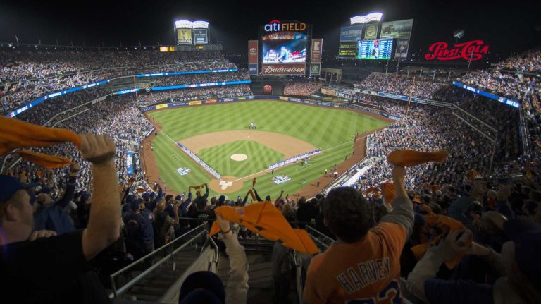 The Los Angeles Dodgers and New York Mets are introduced to the sold out Citi Field crowd before Game 3 of the NLDS on Monday, Oct. 12, 2015.