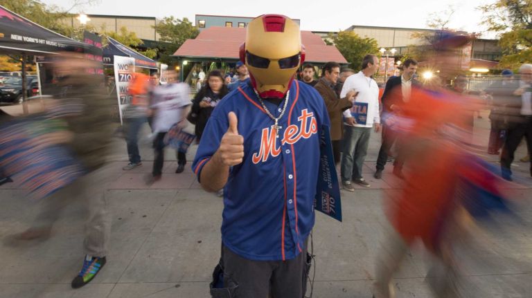 Mets fan Gonzalo Cousin of Flushing wears an 