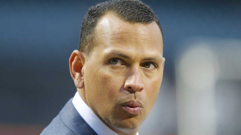 The New York Yankees' Alex Rodriguez looks on before Game 4 of the World Series between the New York Mets and Kansas City Royals at Citi Field on Saturday, Oct. 31, 2015.