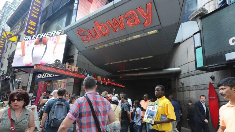 MTA facts and figures: Ridership, station history and more 4 Here's a hint: They're all in Manhattan. Considering its nickname is The Crossroads of the World, it should be no surprise that Times Square-42nd Street ranks No. 1 as the busiest station in the city, with an annual ridership of 66,359,208, according to the MTA. The other top nine performers from last year are, in descending order: Grand Central-42nd Street, 34th Street-Herald Square, 14th Street-Union Square, 34th Street-Penn Station (1, 2, 3 lines), 34th Street-Penn Station (A, C, E), 59th Street-Columbus Circle, Fulton Street, Lexington Avenue/59th Street (N, Q, R, 4, 5, 6), and 86th Street.