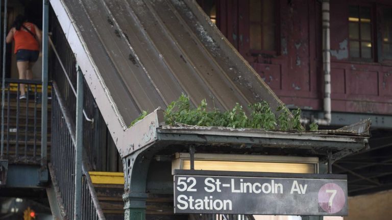 A state of disrepair is visible at the 7 train 52 Street-Lincoln Avenue subway station in Queens, on Wednesday, September 02, 2015. An analysis by the Citizen Budget Commission found that the 52 Street-Lincoln Avenue subway station was one of the worst stations because it has 'components' in disrepair, such as platforms and stairs.