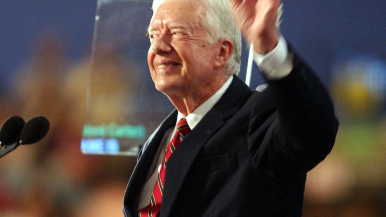 Jimmy Carter, Former President of the United States, speaks on the opening night of the Democratic National Convention on July 26, 2004. 