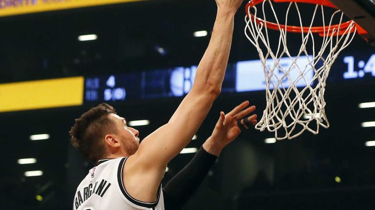 Nets vs. Bulls 32 Andrea Bargnani of the Brooklyn Nets goes to the hoop for a basket in the first half against the Chicago Bulls at Barclays Center on Wednesday, Oct. 28, 2015 in Brooklyn, New York.