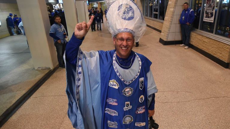World Series Game 1: Mets vs. Royals 134 Bob Danley of Blue Springs, MO is all ready to root for his Royals during Game 1 of the World Series against the Kansas City Royals at Kauffman Stadium on Tuesday, Oct. 27, 2015.