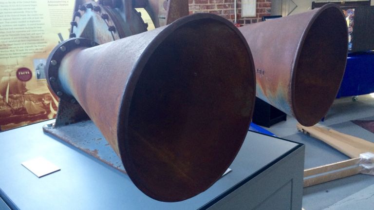 A foghorn built in France in the 1920s on display at the National Lighthouse Museum on Staten Island on August 3, 2015. 