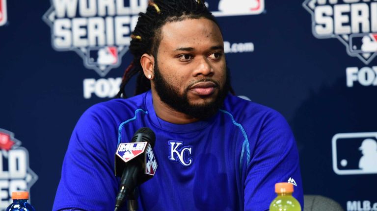World Series Game 1: Mets vs. Royals 146 Kansas City Royals starting pitcher Johnny Cueto (47) speaks at press conference during Game 1 of the World Series against the Kansas City Royals at Kauffman Stadium on Tuesday, Oct. 27, 2015.