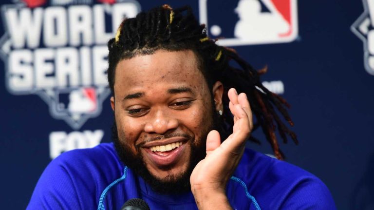 World Series Game 1: Mets vs. Royals 148 Kansas City Royals starting pitcher Johnny Cueto speaks at press conference before Game 1 of the World Series against the Kansas City Royals at Kauffman Stadium on Tuesday, Oct. 27, 2015. He'll pitch Game 2 against the Mets' Jacob deGrom.