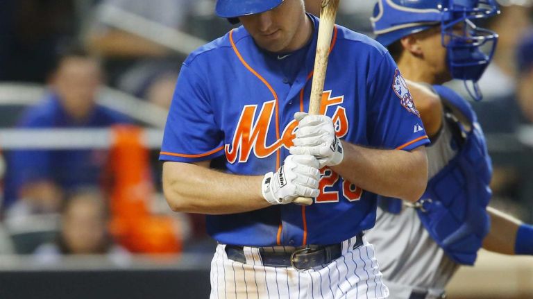Daniel Murphy #28 of the Mets strikes out in the fourth inning against the Los Angeles Dodgers at Citi Field on Friday, July 24, 2015.