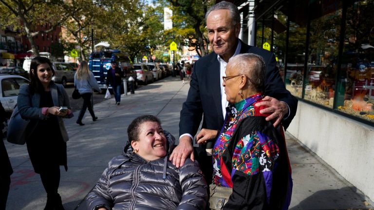 Sen. Chuck Schumer: Pass SAVE Benefits Act to help Social Security recipients 1 Senator Charles E. Schumer embraces Social Security beneficiary Melba Torres and her mother (also a Social Security recipient) Miriam Santiago, both of the Lower East Side Sunday, Oct. 23, 2016.
