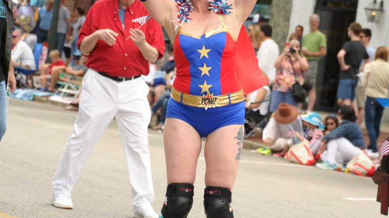 Tina Mills rollerblading in the Fourth of July parade on July 4, 2015, in Southampton.