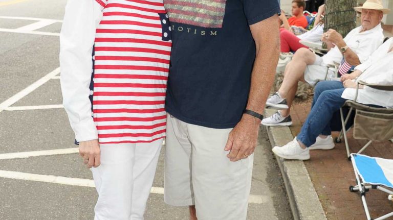 Barbara Lenahan and Larry Lenahan sport patriotic colors at the Fourth of July parade on Saturday, July 4, 2015, in Southampton.