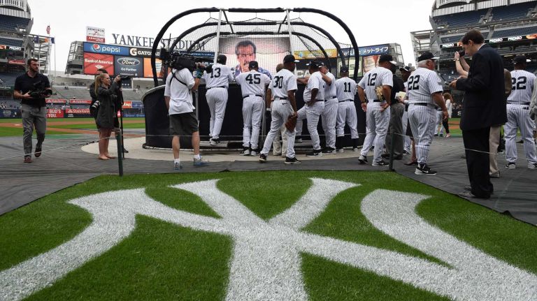 Former New York Yankees take batting practice during the 69th Old-Timers' Day at Yankee Stadium before a baseball game between the Yankees and the Detroit Tigers on Saturday, June 20, 2015.