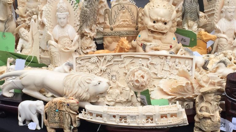 Confiscated ivory awaits crushing in Times Square on June 19, 2015.