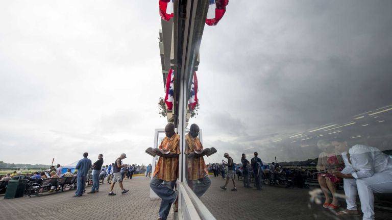 Horse racing fans at Belmont for the 147th running of the Belmont Stakes Saturday June 6, 2015.