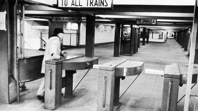 The west end of the mezzanine level of the 71st Avenue Continental IND subway stop in Forest Hills, Queens. (Jan. 4, 1975)