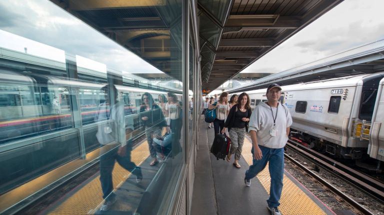 The Jamaica Transportation Center has secured funding to pedestrian and bus improvements. Above, commuters leave the platform at the Long Island Rail Road Jamaica station on Wednesday Aug. 5, 2015. 