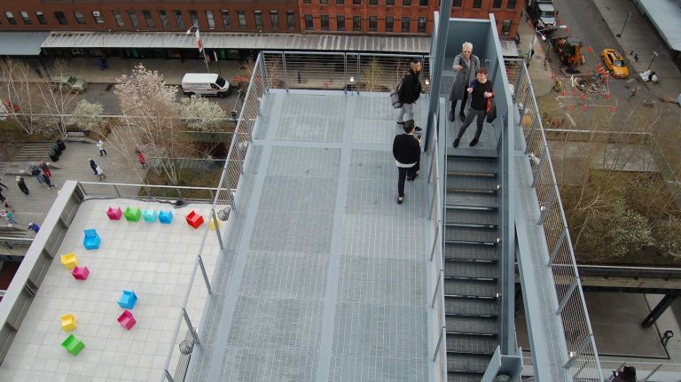 Gazing down from the top floor to the fifth floor outdoor gallery. 