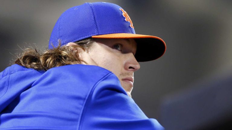 Jacob deGrom #48 of the New York Mets looks on against the Houston Astros at Citi Field on Friday, Sept. 26, 2014 in the Queens Borough of New York City.