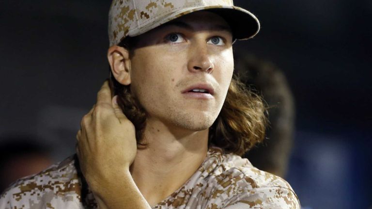 Jacob deGrom #48 of the New York Mets looks on before the seventh inning against the Miami Marlins at Citi Field on Monday, Sept. 15, 2014 in the Queens Borough of New York City.