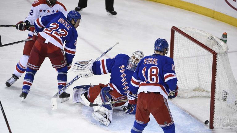 Rangers vs. Capitals 30 Washington Capitals left wing Alex Ovechkin (not pictured) scores a power-play goal past New York Rangers goalie Cam Talbot in the second period of a game at Madison Square Garden on Sunday, March 29, 2015.