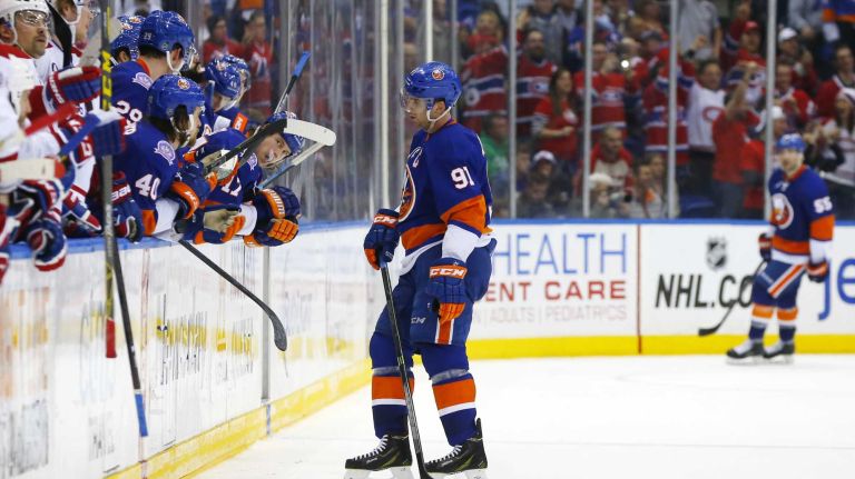 John Tavares of the New York Islanders skates to the bench after a third-period goal scored by the Montreal Canadiens at Nassau Coliseum on Saturday, March 14, 2015 in Uniondale.