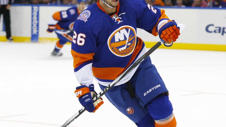 Tyler Kennedy of the New York Islanders skates against the New York Rangers at Nassau Coliseum on Tuesday, March 10, 2015.