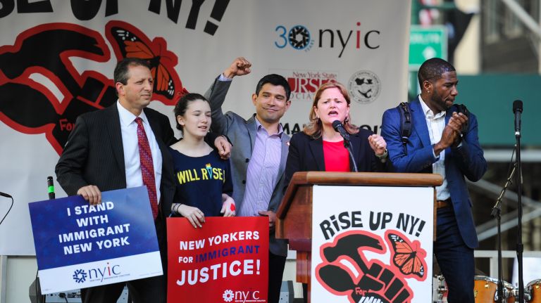 May Day protests: Photos of the 2017 NYC demonstrations 22 City Council Speaker Melissa Mark-Viverito speaks to the crowd in Foley Square in Manhattan during a May Day rally on Monday, May 1, 2017.