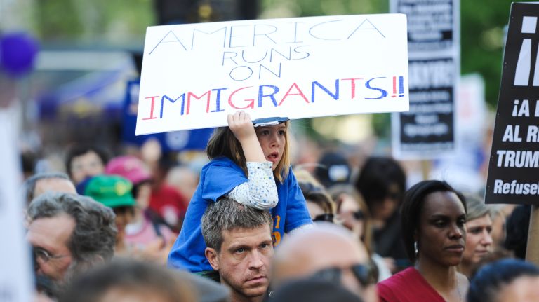 May Day protests: Photos of the 2017 NYC demonstrations 24 Alex Evis, with his 6-year-old daughter Bronwen Evis, take part in the May Day rally in Foley Square in Manhattan on Monday, May 1, 2017.