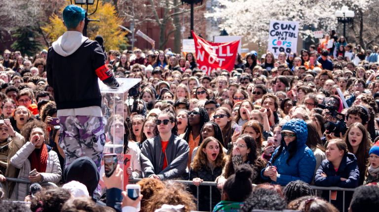 Students from more than 20 high schools and universities around New York and New Jersey participated in the national walkout in protest of gun violence.