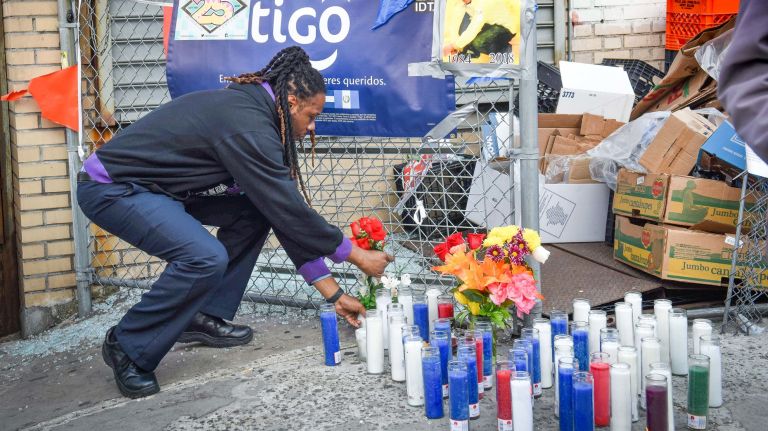 A shrine to Saheed Vassell sits at Utica Avenue and Montgomery Street in Crown Heights.