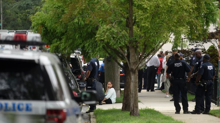A suspected burglar  was shot in the groin by an NYPD officer  at 66th Street in Maspeth, Queens, on Monday, Aug. 1, 2016, authorities say. 