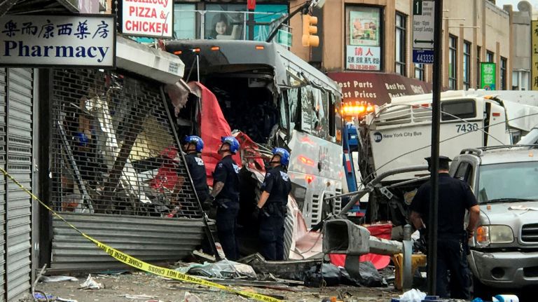 MTA, Dahlia bus accident in Flushing, Queens: See photos 6 Police block off the scene of a bus crash on Northern Boulevard and Main Street in Flushing on Monday, Sept. 18, 2017.