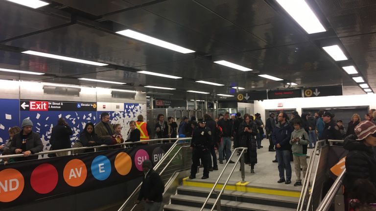 People explore the new 96th Street station during the first day of service on the Second Avenue subway on Sunday, Jan. 1, 2017.