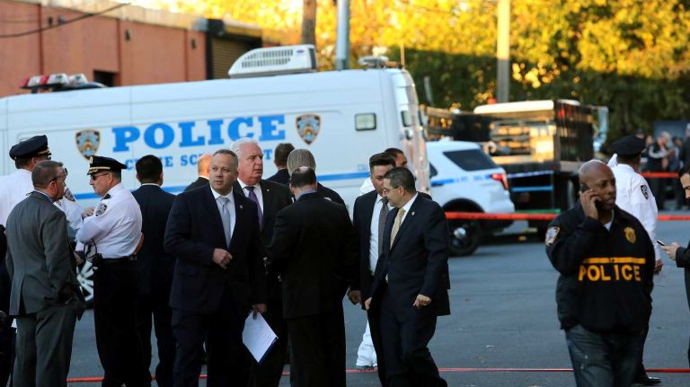 Bronx police shooting: Photos from the scene and more 34 NYPD investigators swarm the area at 1575 Noble Ave. in the Van Nest neighborhood of the Bronx, on Nov. 4, 2016, after a police shootout with a domestic violence suspect wounded two officers, one fatally, and killed the suspect.